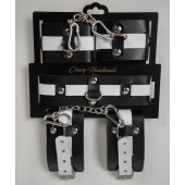 Набор фиксаторов из черной и белой натуральной кожи - Crazy Handmade - купить с доставкой в Брянске
