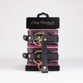 Черные кожаные оковы с розовой строчкой - Crazy Handmade - купить с доставкой в Брянске