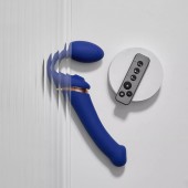 Синий безремневой страпон Multi Orgasm Bendable Strap-On size XL с клиторальной стимуляцией - Strap-on-me - купить с доставкой в Брянске