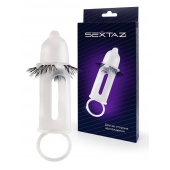 Эластичная насадка на пенис с подхватом мошонки и стимулирующими «ресничками» - Sextaz - в Брянске купить с доставкой