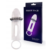 Закрытая насадка на пенис с подхватом мошонки и стимулирующими «ресничками» - Sextaz - в Брянске купить с доставкой