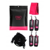 Черно-розовый эротический набор: фиксатор, оковы, наручники, повязка - Erokay - купить с доставкой в Брянске