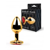 Золотистая анальная пробка с красным кристаллом - 9 см. - Anal Jewelry Plug