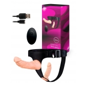 Женский страпон с 2 насадками, вибрацией и пультом ДУ - Erowoman-Eroman - купить с доставкой в Брянске