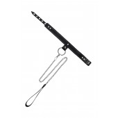 Черный узкий однослойный ошейник с серебристым поводком-цепочкой - Pecado - купить с доставкой в Брянске