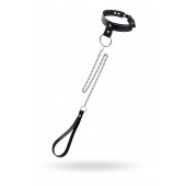 Черный узкий однослойный ошейник с серебристым поводком-цепочкой - Pecado - купить с доставкой в Брянске