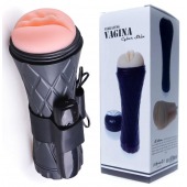 Телесный мастурбатор-вагина в черной колбе с вибрацией - Boys of Toys - в Брянске купить с доставкой