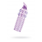 Гелевая фиолетовая насадка с шариками, шипами и усиком - 11 см. - Toyfa Basic - в Брянске купить с доставкой