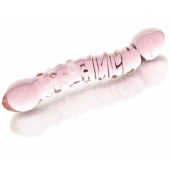 Двусторонний розовый фаллос  с рёбрами и точками - 19,5 см. - Sexus купить с доставкой в интернет-магазине Orgasmix в Брянске Двусторонний розовый фаллос  с рёбрами и точками - 19,5 см. - Sexus