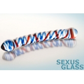 Двусторонний стеклянный фаллос с разноцветными спиралями - Sexus купить с доставкой в интернет-магазине Orgasmix в Брянске Двусторонний стеклянный фаллос с разноцветными спиралями - Sexus