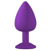 Большая фиолетовая анальная пробка Emotions Cutie Large с голубым кристаллом - 10 см. - Lola Games - купить с доставкой в Брянске