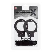 Чёрные наручники из листового металла в комплекте с веревкой BONDX METAL CUFFS LOVE ROPE SET - Dream Toys - купить с доставкой в Брянске