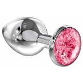 Большая серебристая анальная пробка Diamond Pink Sparkle Large с розовым кристаллом - 8 см. - Lola Games - купить с доставкой в Брянске
