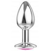 Малая серебристая анальная пробка Diamond Pink Sparkle Small с розовым кристаллом - 7 см. - Lola Games - купить с доставкой в Брянске