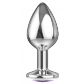 Малая серебристая анальная пробка Diamond Purple Sparkle Small с фиолетовым кристаллом - 7 см. - Lola Games - купить с доставкой в Брянске
