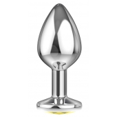Большая серебристая анальная пробка Diamond Yellow Sparkle Large с жёлтым кристаллом - 8 см. - Lola Games - купить с доставкой в Брянске
