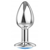 Малая серебристая анальная пробка Diamond Light blue Sparkle Small с голубым кристаллом - 7 см. - Lola Games - купить с доставкой в Брянске