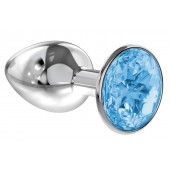 Малая серебристая анальная пробка Diamond Light blue Sparkle Small с голубым кристаллом - 7 см. - Lola Games - купить с доставкой в Брянске