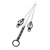 Черно-серебристые зажимы для сосков с кольцом для пениса TOYFA Metal - ToyFa - купить с доставкой в Брянске