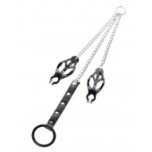 Черно-серебристые зажимы для сосков с кольцом для пениса TOYFA Metal - ToyFa - купить с доставкой в Брянске