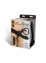 Чёрный полый страпон с вибрацией Unisex Vibrating Hollow Strap-On - 14 см. - Lux Fetish - купить с доставкой в Брянске