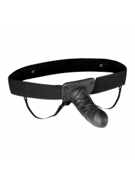 Чёрный полый страпон с вибрацией Unisex Vibrating Hollow Strap-On - 14 см. - Lux Fetish - купить с доставкой в Брянске