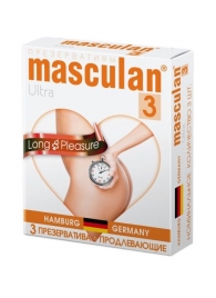 Розовые презервативы Masculan Ultra Long Pleasure с колечками, пупырышками и продлевающим эффектом - 3 шт. - Masculan - купить с доставкой в Брянске