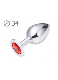 Коническая серебристая анальная втулка с красным кристаллом - 8,2 см. - Anal Jewelry Plug - купить с доставкой в Брянске