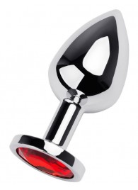 Серебристая коническая анальная пробка с красным кристаллом - 8 см. - ToyFa - купить с доставкой в Брянске