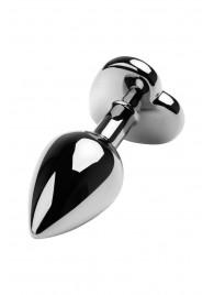 Серебристая коническая анальная пробка с красным кристаллом-сердечком - 7 см. - ToyFa - купить с доставкой в Брянске