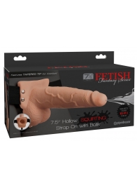 Телесный полый страпон с имитацией эякуляции 7.5  Hollow Squirting Strap-On with Balls Flesh - 21,6 см. - Pipedream - купить с доставкой в Брянске