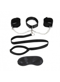 Чёрный ошейник с наручниками и поводком Collar Cuffs   Leash Set - Lux Fetish - купить с доставкой в Брянске