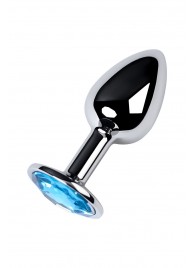 Серебристая конусовидная анальная пробка с голубым кристаллом - 7 см. - ToyFa - купить с доставкой в Брянске