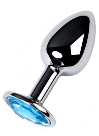 Серебристая конусовидная анальная пробка с голубым кристаллом - 7 см. - ToyFa - купить с доставкой в Брянске