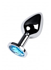 Серебристая конусовидная анальная пробка с голубым кристаллом - 8 см. - ToyFa - купить с доставкой в Брянске