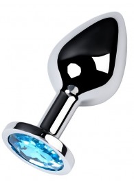 Серебристая конусовидная анальная пробка с голубым кристаллом - 8 см. - ToyFa - купить с доставкой в Брянске