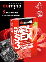Презервативы для орального секса DOMINO Sweet Sex с ароматом клубничного коктейля  - 3 шт. - Domino - купить с доставкой в Брянске