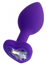 Фиолетовая анальная втулка Diamond Heart с прозрачным кристаллом - 8 см. - ToyFa - купить с доставкой в Брянске Фиолетовая анальная втулка Diamond Heart с прозрачным кристаллом - 8 см. - ToyFa - купить с доставкой в Брянске