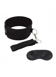 Черный ошейник с длинным поводком Collar and Leash Set - Lux Fetish - купить с доставкой в Брянске