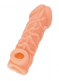 Телесная закрытая насадка с венками Cock Sleeve Size S - 13,8 см. - KOKOS - в Брянске купить с доставкой Телесная закрытая насадка с венками Cock Sleeve Size S - 13,8 см. - KOKOS - в Брянске купить с доставкой