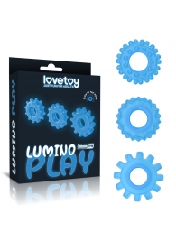 Набор из 3 голубых, светящихся в темноте эрекционных колец Lumino Play - Lovetoy - в Брянске купить с доставкой