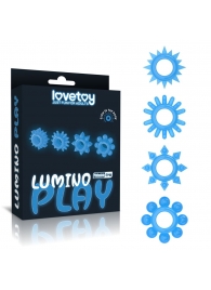 Набор из 4 голубых, светящихся в темноте эрекционных колец Lumino Play - Lovetoy - в Брянске купить с доставкой