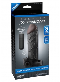 Чёрная вибронасадка с кольцом Vibrating Real Feel 2 Extension - 16 см. - Pipedream - в Брянске купить с доставкой