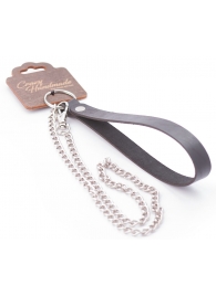 Серебристый металлический поводок с кожаной черной ручкой - 80 см. - Crazy Handmade - купить с доставкой в Брянске