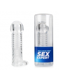 Прозрачная рельефная насадка-реалистик с петлей для мошонки - 13,5 см. - Sex Expert - в Брянске купить с доставкой