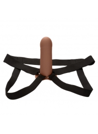 Коричневый фаллопротез из силикона Extension with Harness - 15,75 см. - California Exotic Novelties - купить с доставкой в Брянске