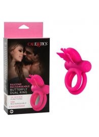 Розовое эрекционное виброкольцо Silicone Rechargeable Dual Butterfly Ring - California Exotic Novelties - в Брянске купить с доставкой