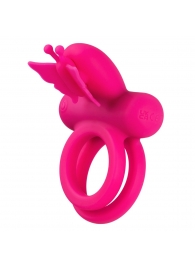 Розовое эрекционное виброкольцо Silicone Rechargeable Dual Butterfly Ring - California Exotic Novelties - в Брянске купить с доставкой