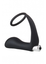 Черное эрекционное кольцо с вибропробкой Vibrating Anal Plug With Cockring - Dream Toys - в Брянске купить с доставкой