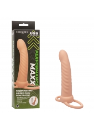 Телесная насадка для двойного проникновения Rechargeable Ribbed Dual Penetrator с вибрацией - California Exotic Novelties - купить с доставкой в Брянске